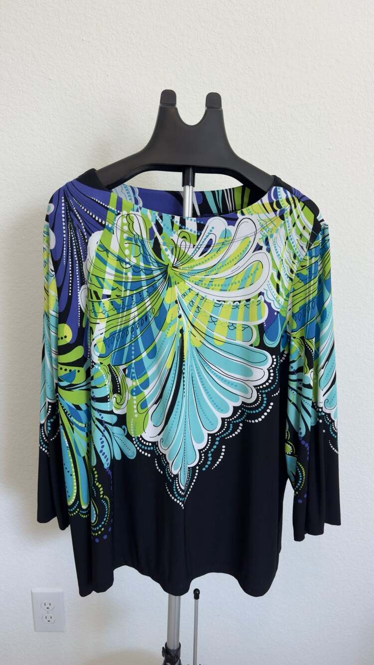 Investments Blouse Size 3X Multicolor Floral Print 3/4 Sleeve Top